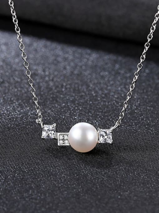 White Sterling silver 7-7.5mm natural freshwater pearl necklace