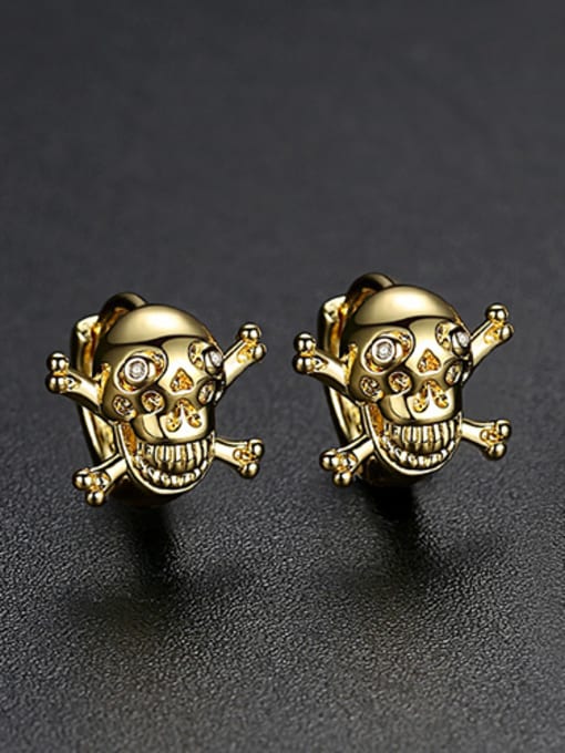 gold Copper With White Gold Plated Punk Skull Stud Earrings