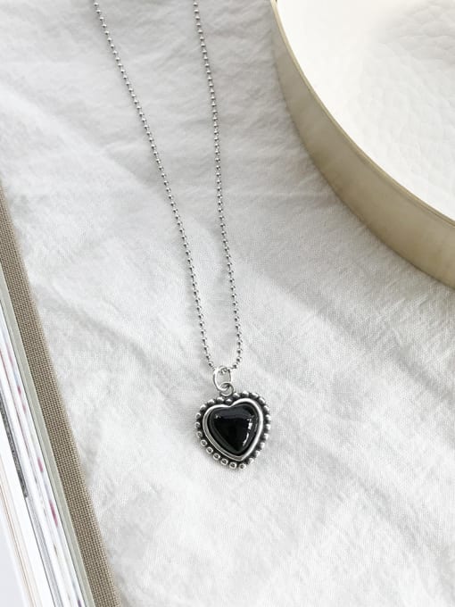 Boomer Cat Sterling silver black agate love necklace 0