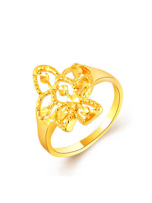 Yi Heng Da Exquisite Hollow Flower Shaped 24K Gold Plated Copper Ring 0