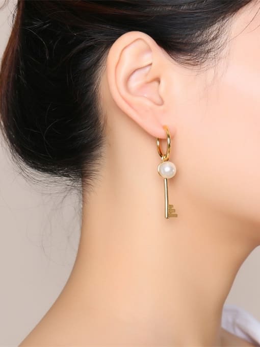 CONG Stainless Steel With Gold Plated Simplistic Key Clip On Earrings 1