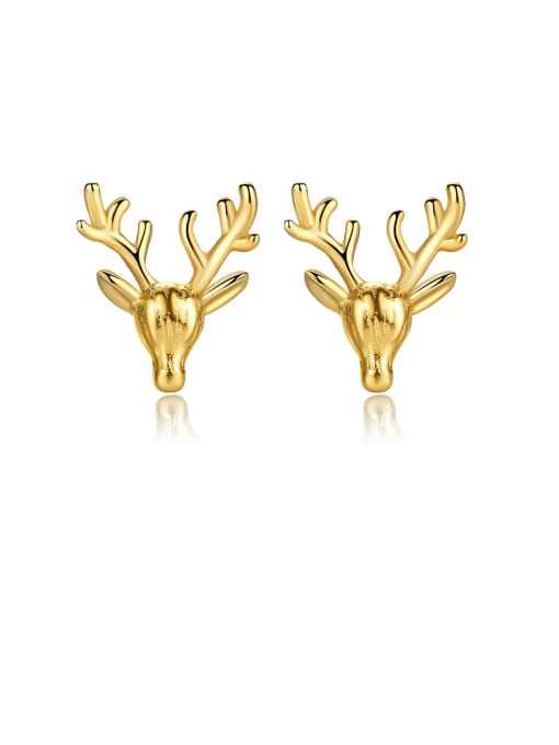 18 K -17A02 925 Sterling Silver With Gold Plated Simplistic Antlers Stud Earrings