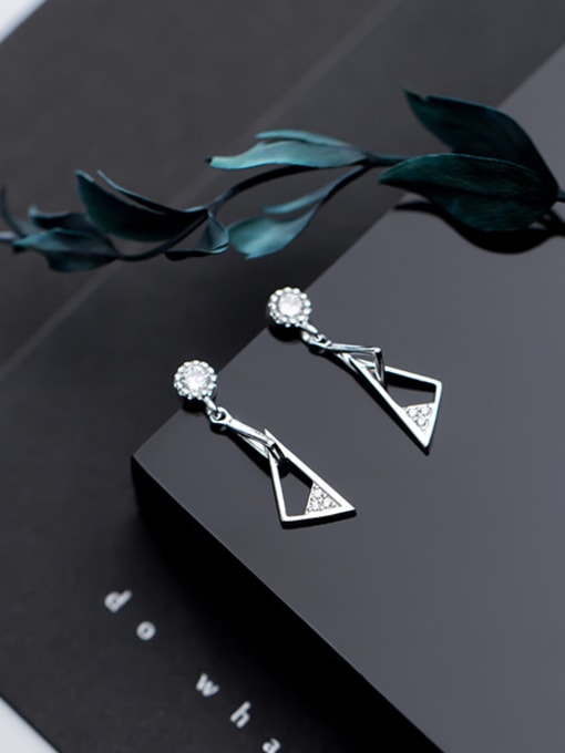 Rosh 925 Sterling Silver With Platinum Plated Simplistic Triangle Drop Earrings 2