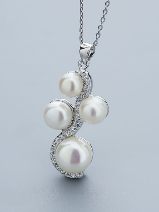 One Silver Fashion Freshwater Pearls Shiny Zirconias 925 Silver Pendant 2