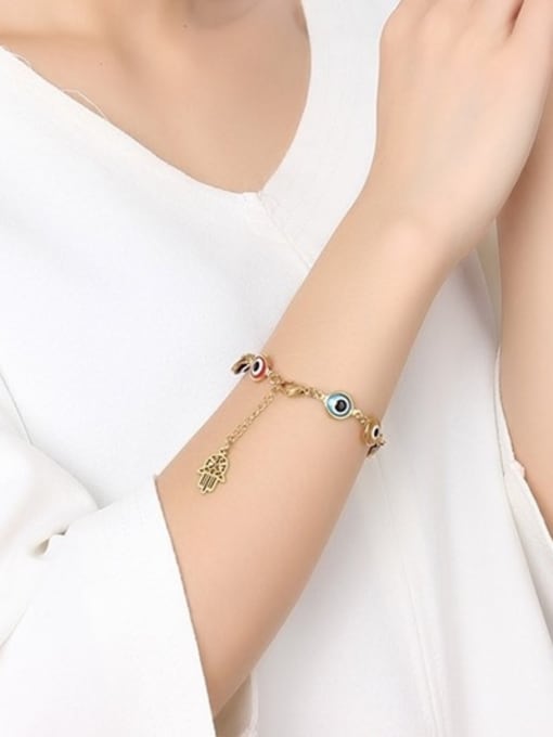CONG Personality Colorful Stone Gold Plated Eye Shaped Titanium Bracelet 1
