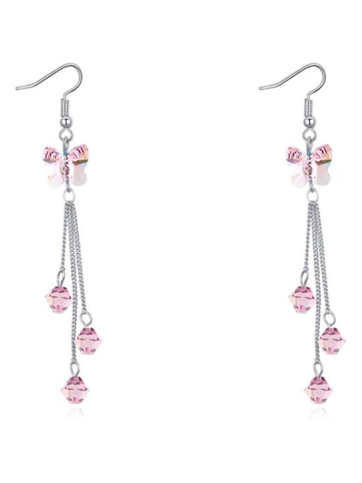 pink Fashion austrian Crystals Butterfly Platinum Plated Earrings