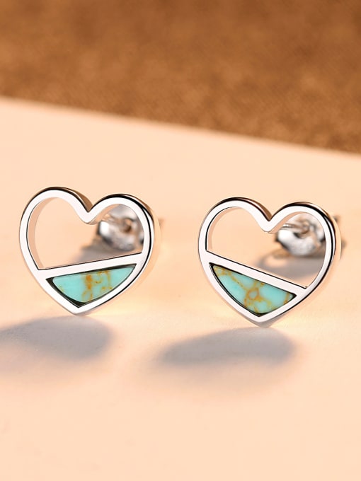 CCUI 925 Sterling Silver With Turquoise  Cute Heart Stud Earrings 2