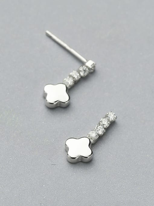 One Silver Flower Shaped Zircon Drop Earrings 2