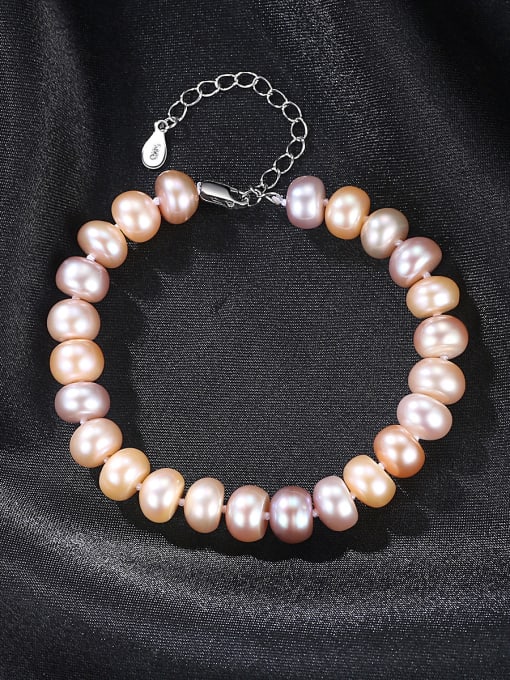 CCUI Sterling Silver 8-9mm flat mixed color natural freshwater pearl bracelet