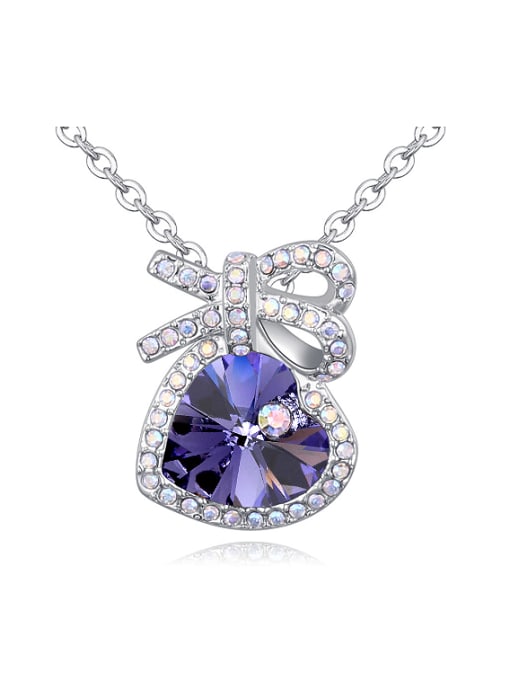 deep purple Fashion Cubic austrian Crystals Bowknot Heart Pendant Alloy Necklace