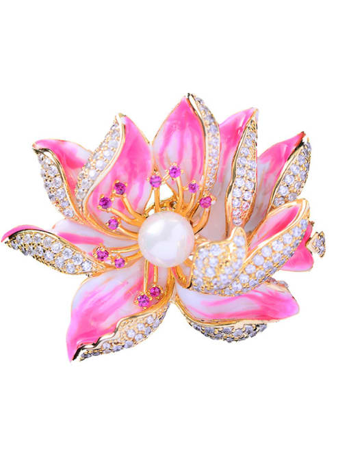 Hua Copper With cubic zirconia Romantic Flower peony Brooches