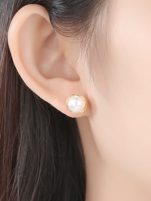 BLING SU Copper With gold Plated  Imitation Pearl Stud Earrings 1