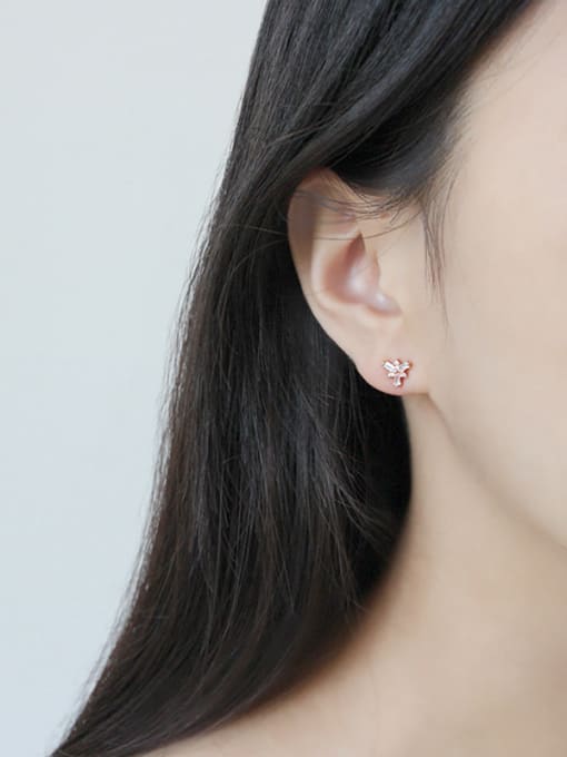 DAKA Sterling silver inlay zircon flower mini earrings 1