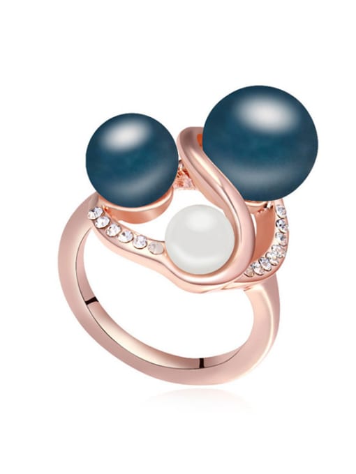 royal blue Exaggerated Three Imitation Pearls Crystals Alloy Ring