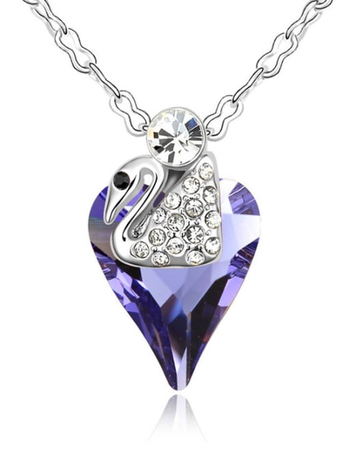 purple Exquisite Heart austrian Crystal Little Swan Alloy Necklace