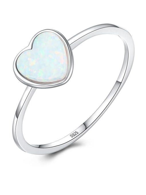 CCUI 925 Sterling Silver With Opal Fashion Heart Band Rings 0