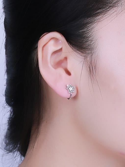 One Silver Fashion Shiny Zirconias Star 925 Silver Clip Earrings 1
