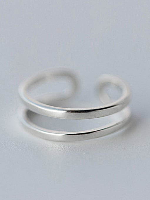 Rosh S925 silver double lines minimalist opening ring 0