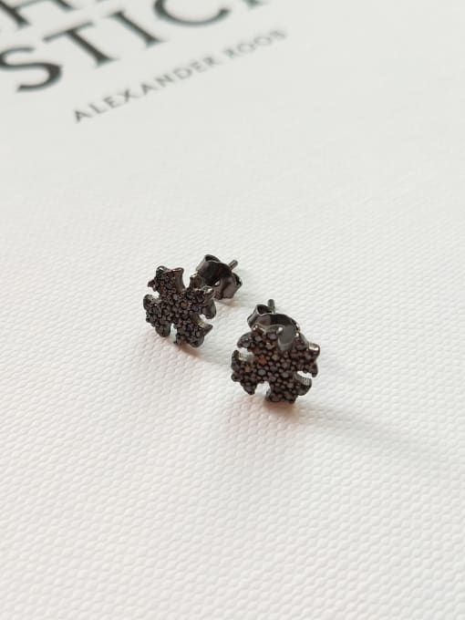 Cross flower Sterling Silver Black Gun plated minimalist cross stitch Earrings