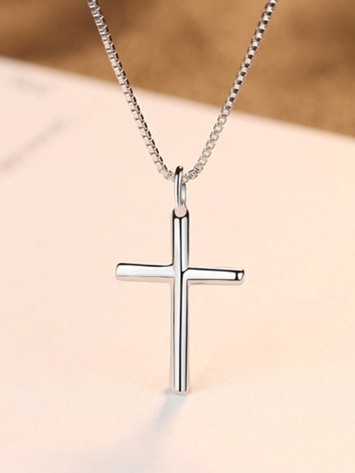 Platinum Sterling Silver minimalist cross box chain necklace