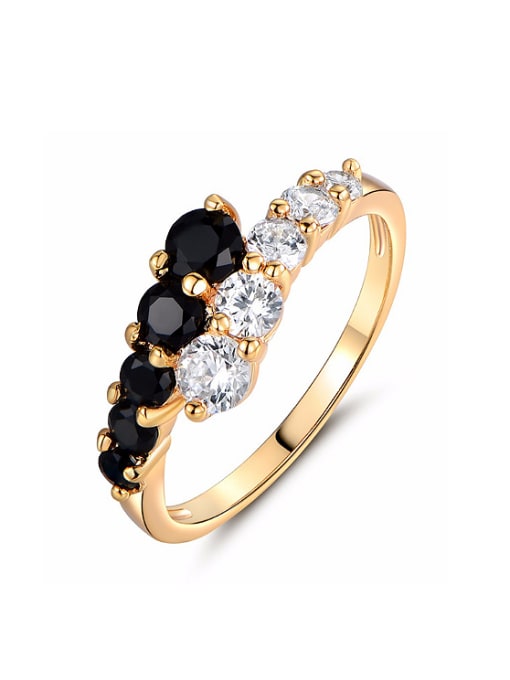 Gold Elegant Cubic White Black Zirconias Copper Ring