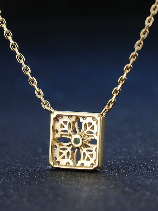 ZK Hollow Square Micro Pave Gold Plated Clavicle Necklace 2