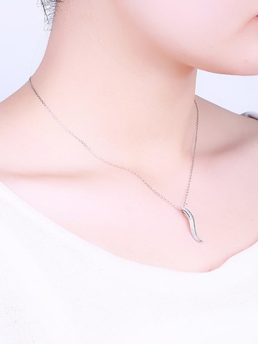 One Silver Feather Shaped Necklace 1