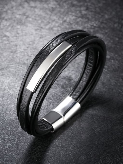 Open Sky Simple Multi-band Titanium Artificial Leather Bracelet 2