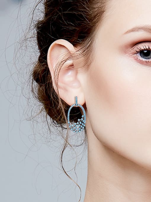 CEIDAI Retro style Tiny Turquoise Stones Hollow Stud Earrings 1