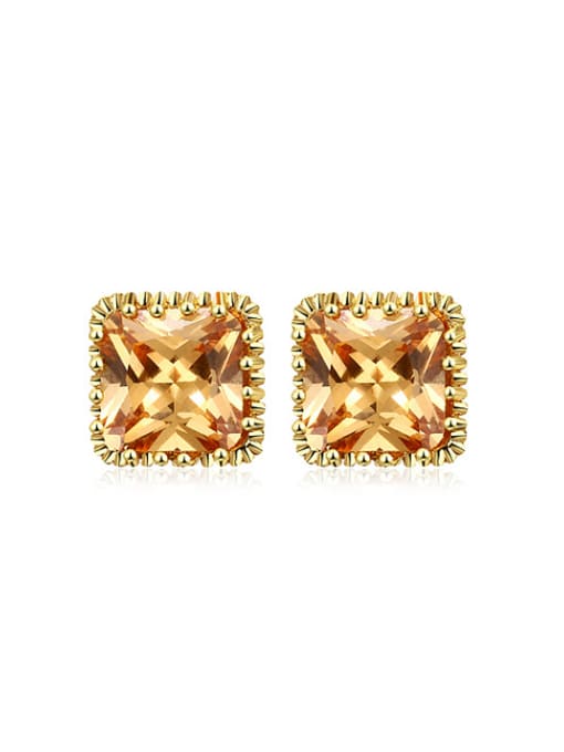 Ronaldo Champagne Square Shaped Zircon Stud Earrings 0