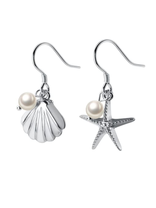 Rosh 925 Sterling Silver With Artificial Pearl Fashion Starfish seashell Hook Earrings 0