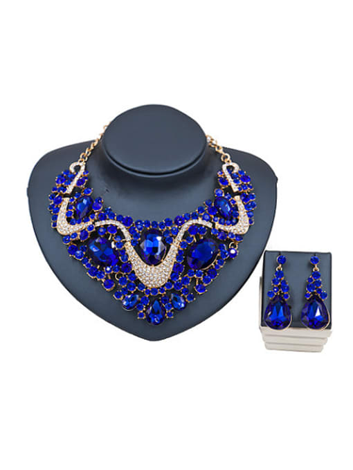 royal Blue Statement Glass Rhinestones Two Pieces Jewelry Set