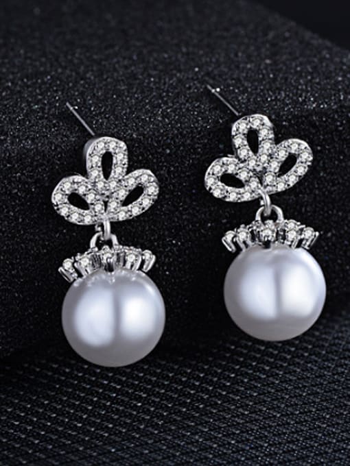 AI Fei Er Fashion Shiny Cubic Zirconias Imitation Pearl Stud Earrings 2