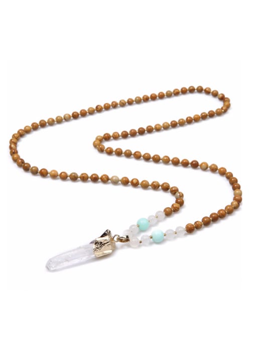 N6035-A Wooden Beads Crystal Retro Style Unisex Necklace
