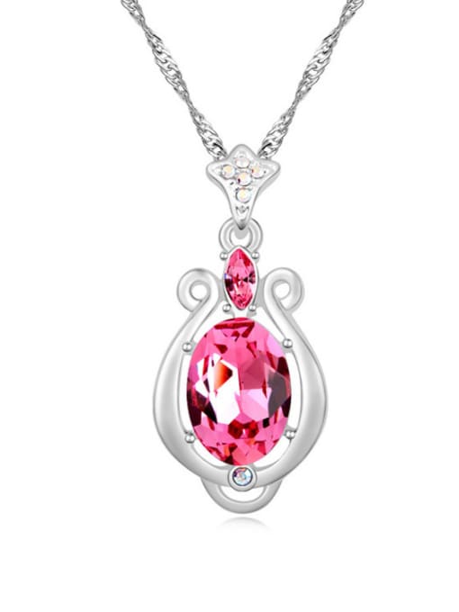 pink Simple Oval austrian Crystal Aries Constellation Pendant Necklace