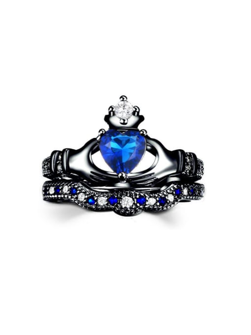 Black   9# Noble Blue Zircons Luxury Crown Ring