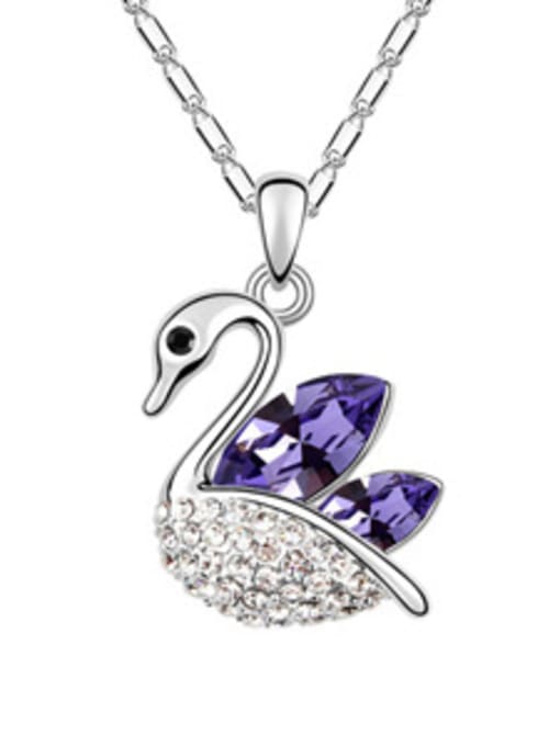 purple Fashion Little Swan Shiny austrian Crystals Alloy Necklace