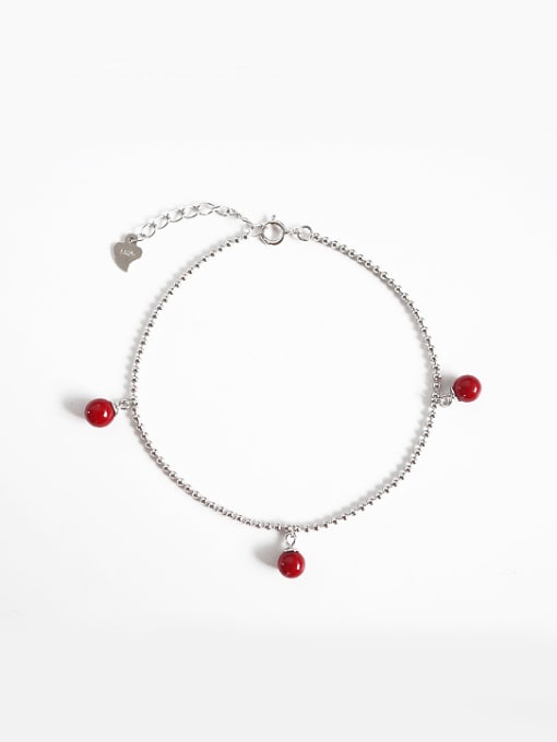 Peng Yuan Simple Red Beads Silver Anklet 0