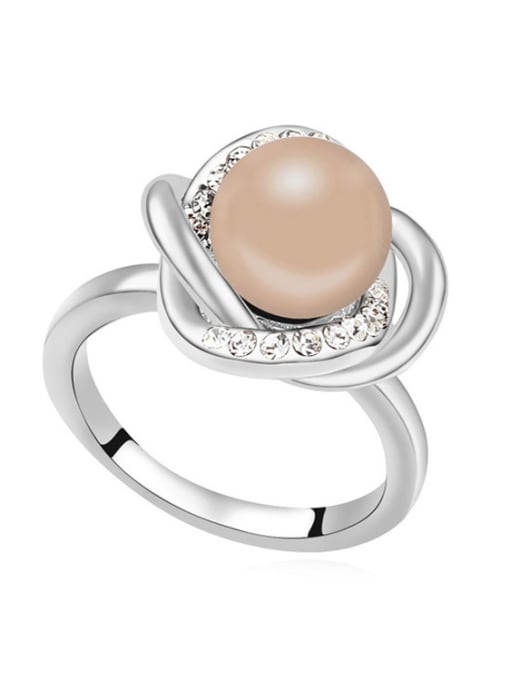 nude Fashion Imitation Pearl-accented Flowery Alloy Ring
