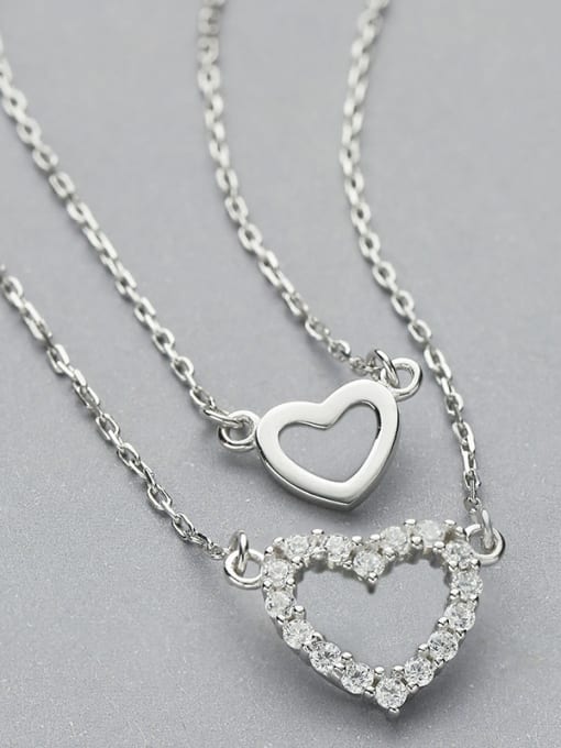 One Silver Double Chain Heart Necklace 2