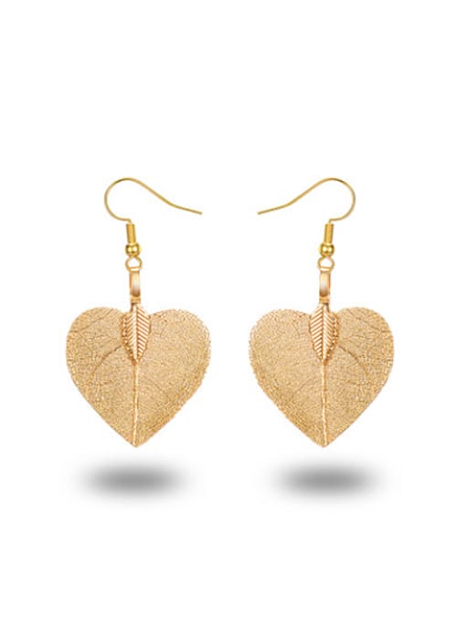 Gold All-match Rose Gold Plated Heart Shaped Natural Leaf Drop Earrings