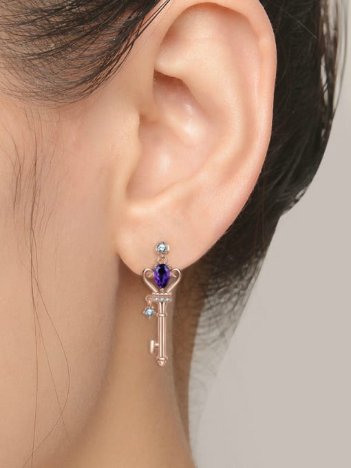 ZK Natural Amethyst Key-shape Classical Drop Earrings 1
