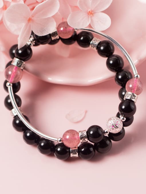 Rosh 925 Sterling Silver With Silver Plated Romantic Obsidian Strawberry crystals Bracelets 3