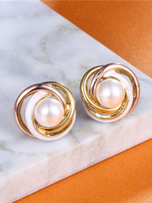 Ronaldo Luxury Multi-color Gold Plated Artificial Pearl Earrings 1