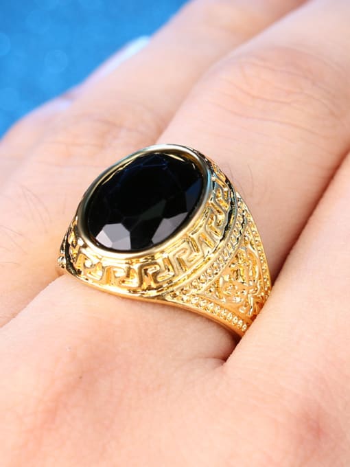 Gujin Retro style Gold Plated Black Resin Ring 1