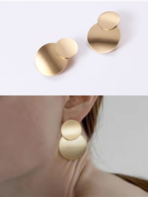 GROSE Titanium With Gold Plated Simplistic  Smooth Round Stud Earrings 0