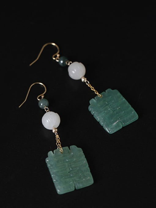 SILVER MI Retro style Natural Jades 925 Silver Earrings