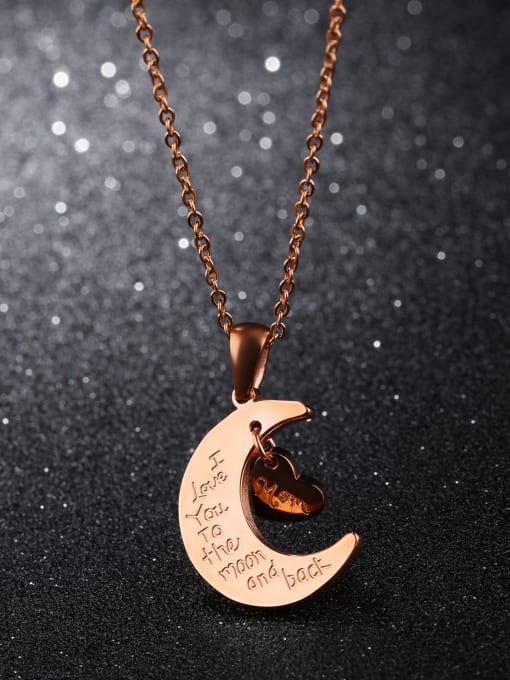 Open Sky Simple Moon Star Rose Gold Plated Titanium Necklace 2