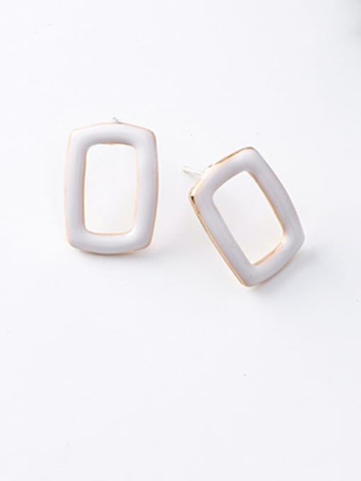 D White Alloy With Platinum Plated Simplistic  Pinkycolor Square Stud Earrings