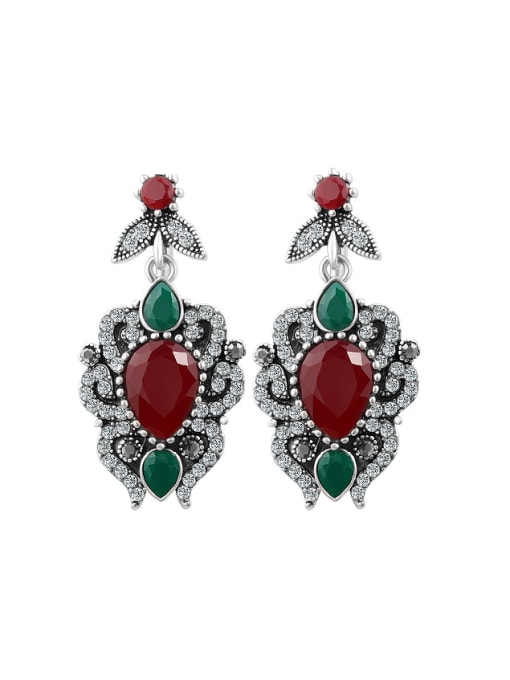 Gujin Retro style Resin stones White Crystals Noble Alloy Earrings 0
